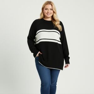 Penningtons Black White Soft Fuzzy Knit Tunic Sweater Long Sleeve 0X 1X Winter